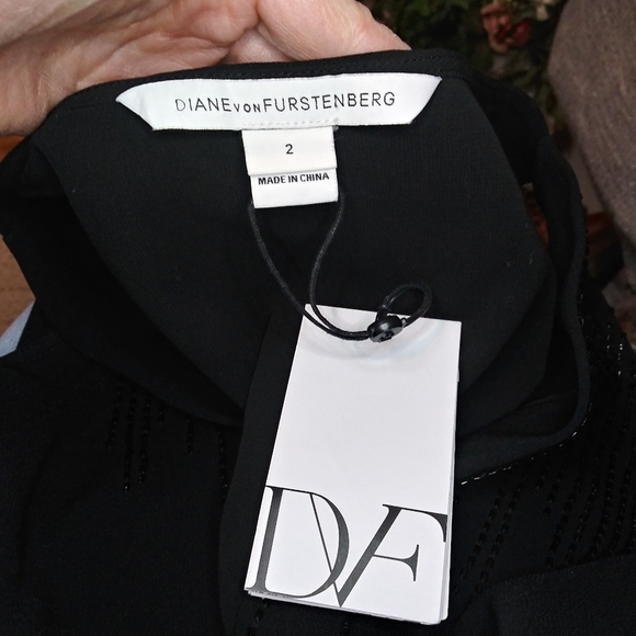 Diane Von Furstenberg Bella Black Sparkly Beaded, Surplice Bodice Cocktail Dress - Picture 11 of 16